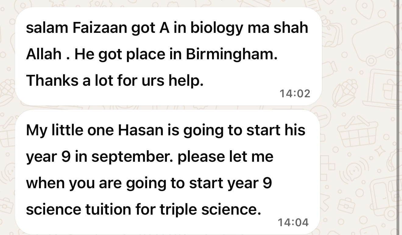 WhatsApp: Faizaan got an A in biology and a place at Birmingham.